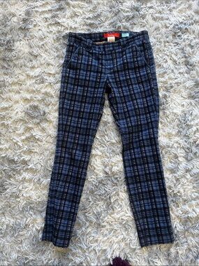 Blue and Black Plaid Slim Pants